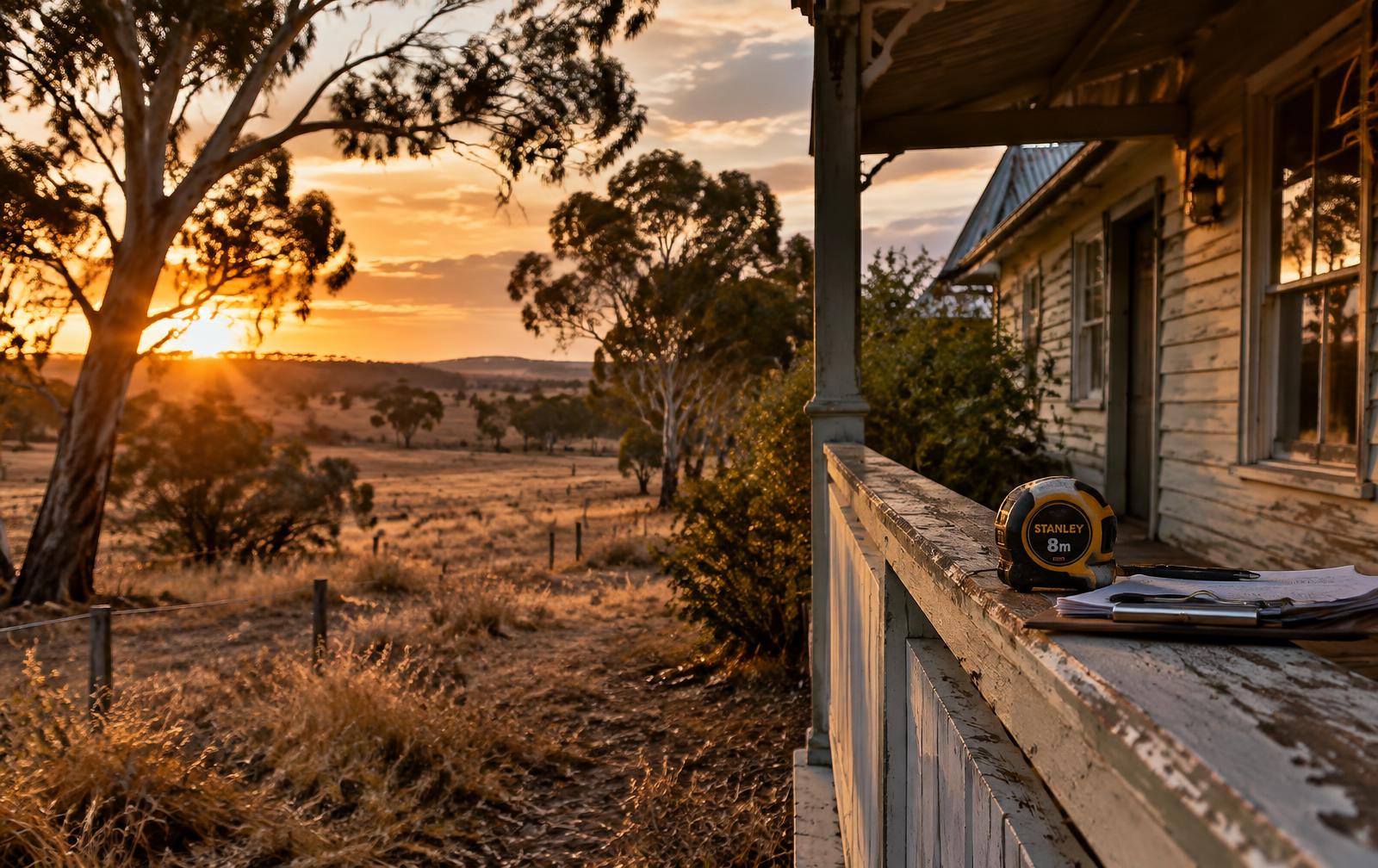 Regional Victorian weatherboard home at sunset